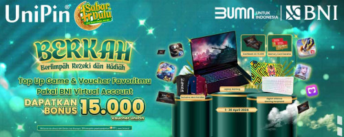 BERKAH (Berlimpah Rezeki dan Hadiah) Bersama BNI - Top Up Game Favoritmu dan Dapatkan Bonus Voucher UniPin Rp15Ribu
